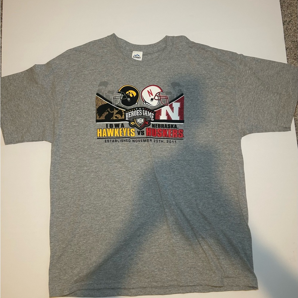 Gray Iowa Hawkeyes vs Nebraska Corn Huskers Short Sleeve Tee